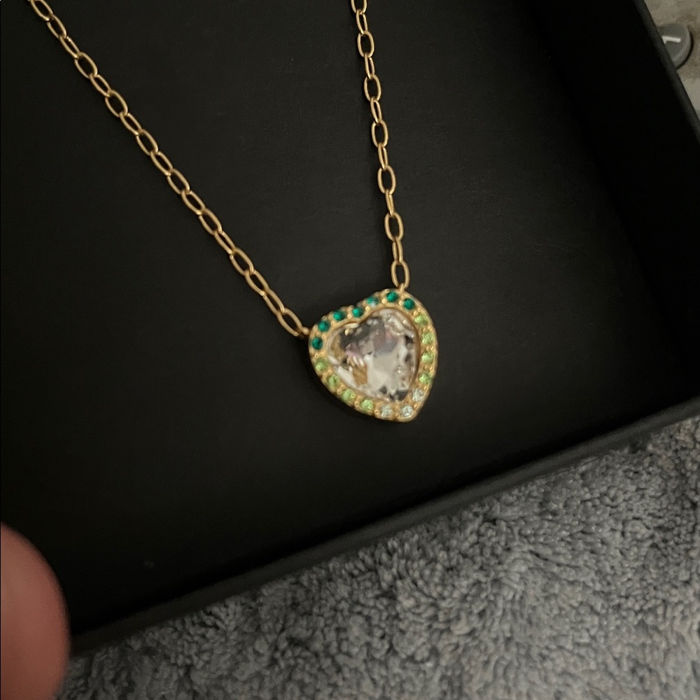 Kurt Geiger Gold  Necklace with Heart Crystal Accent, green stones